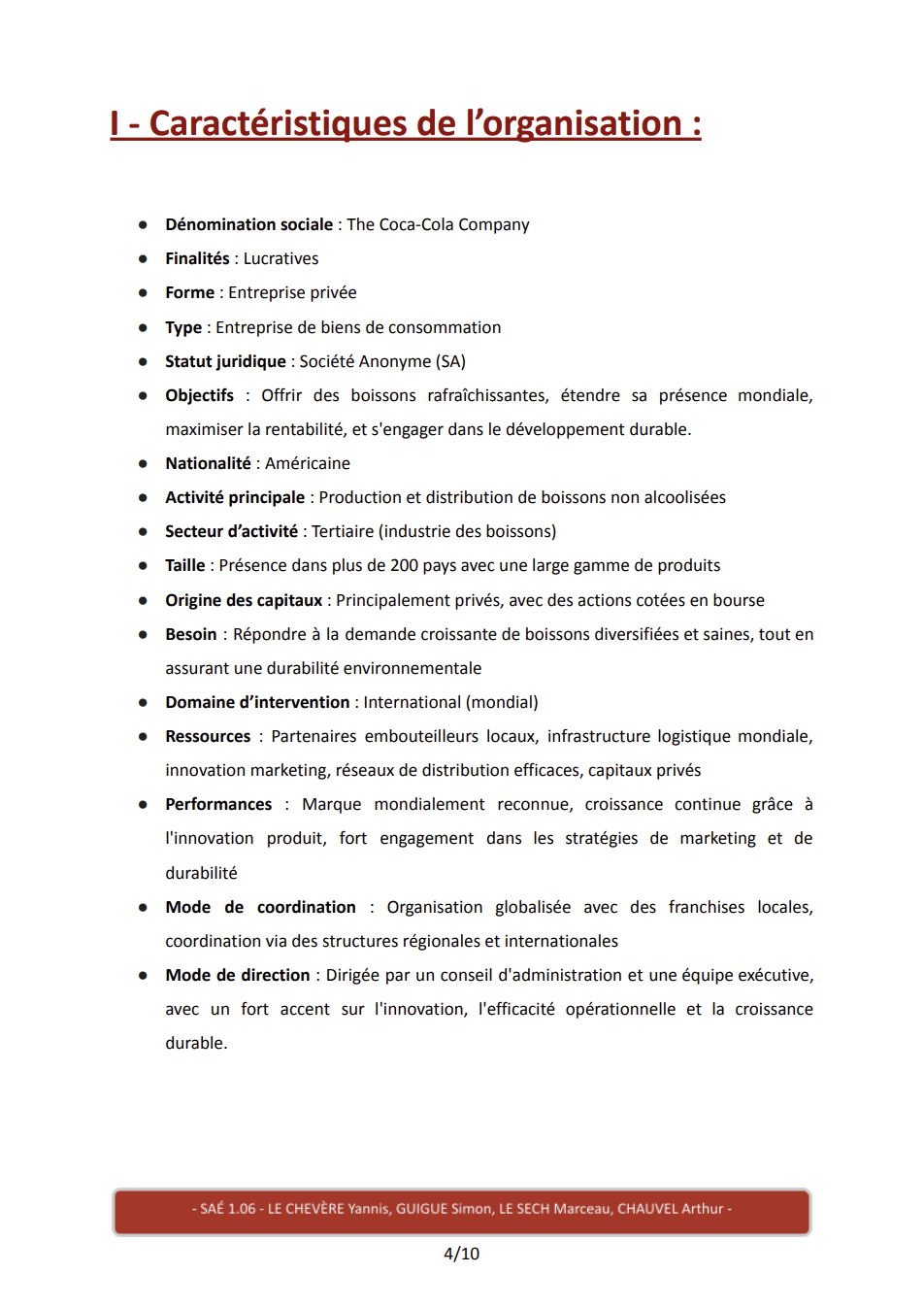 Caractéristique COCA-COLA